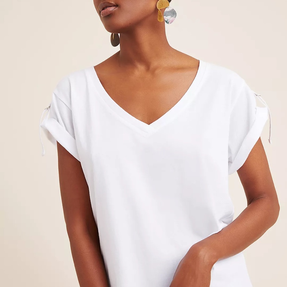 Anthropologie Mischa Luxury V-Neck Rolled-sleeves Tee